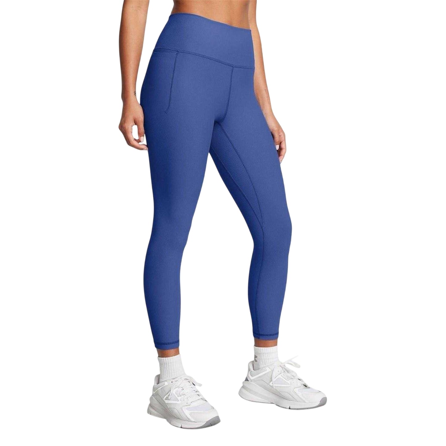 Blue - Side - Under Armour Womens-Ladies Meridian Ribbed High Rise Leggings
