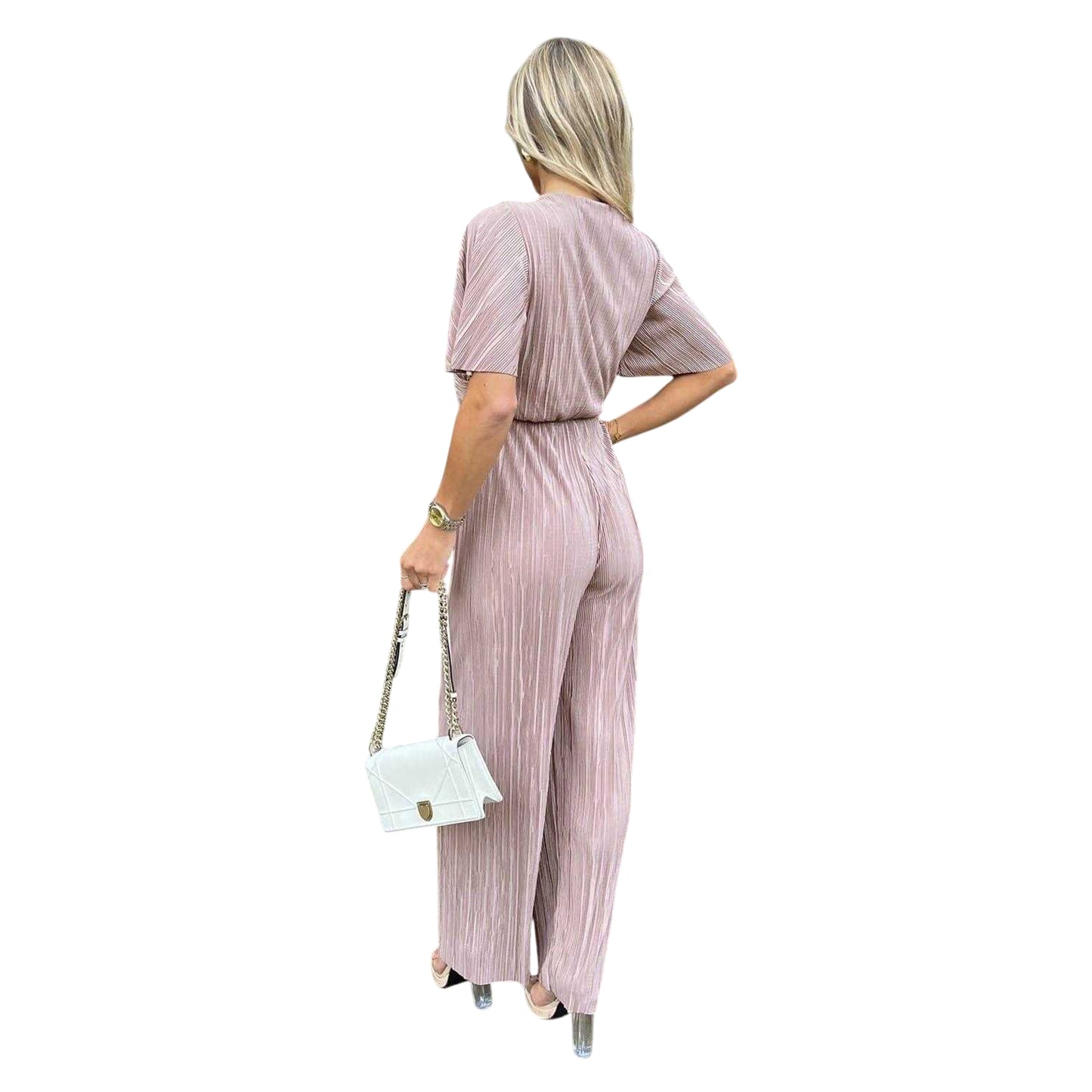 Taupe - Back - AX Paris Womens-Ladies Plisse Flutter Jumpsuit