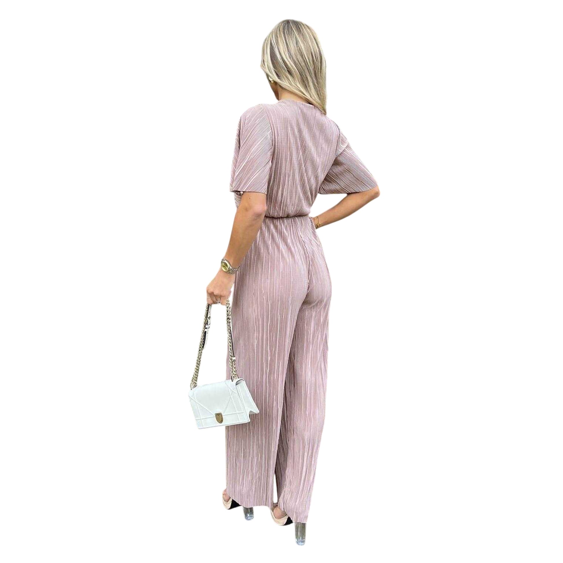 Taupe - Back - AX Paris Womens-Ladies Plisse Flutter Jumpsuit