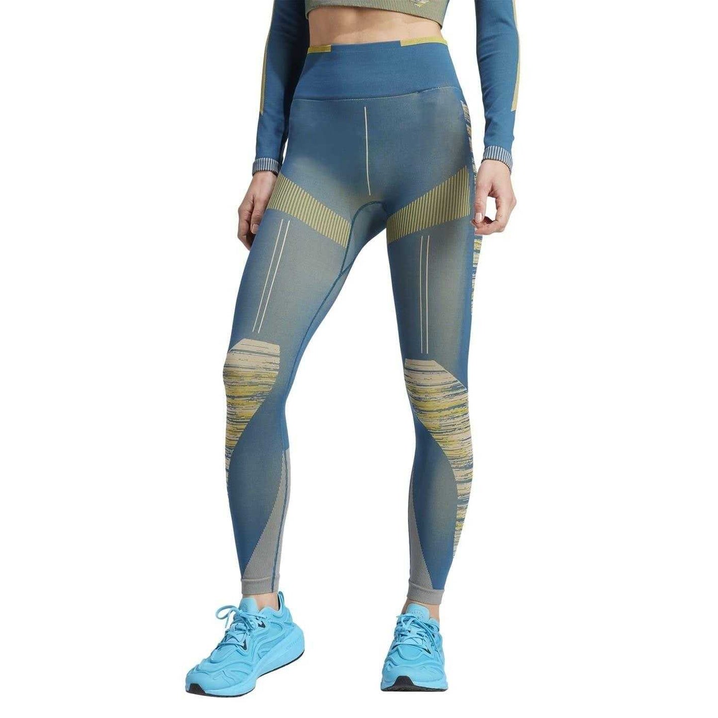 Green - Back - Adidas Womens-Ladies Seamless Geometric Pattern Shaping Leggings