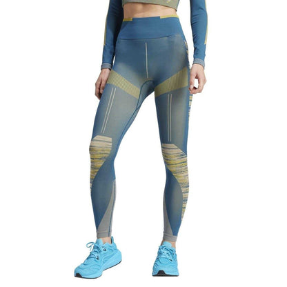 Green - Back - Adidas Womens-Ladies Seamless Geometric Pattern Shaping Leggings