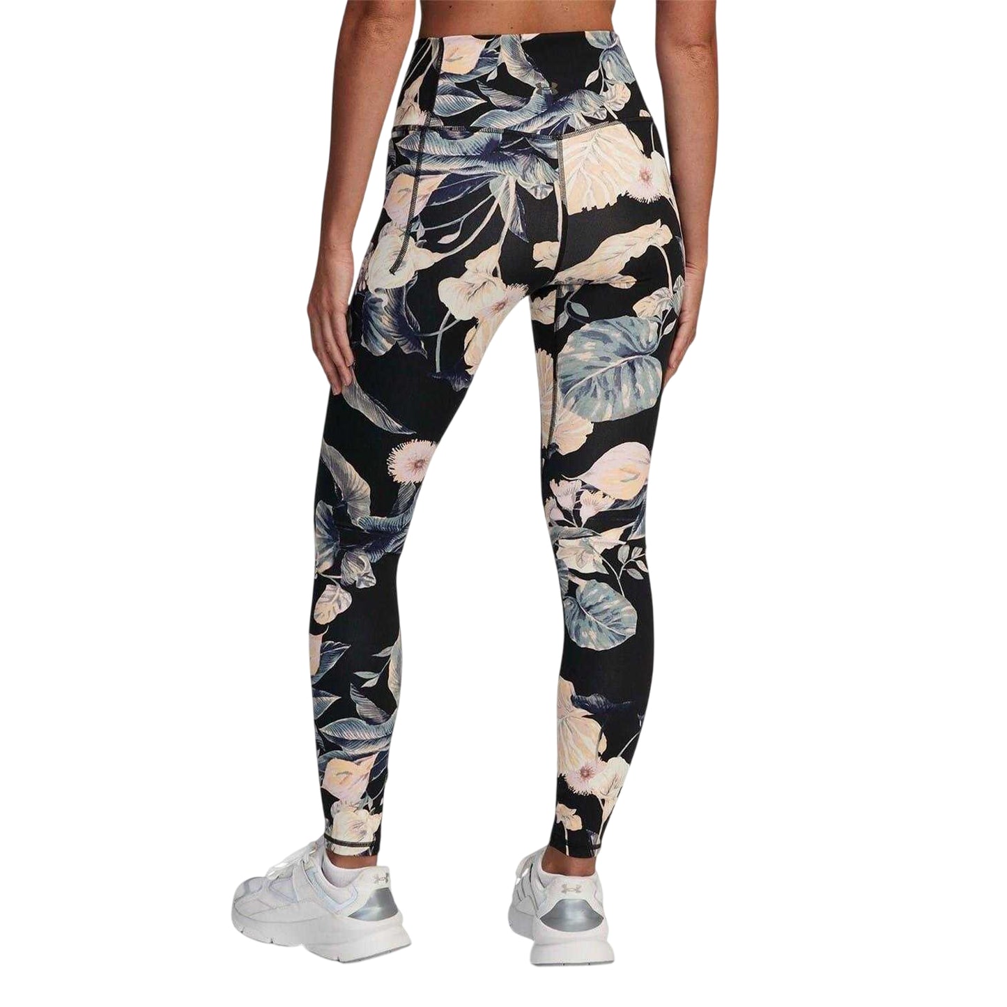 Black - Back - Under Armour Womens-Ladies Meridian Floral Pattern Leggings