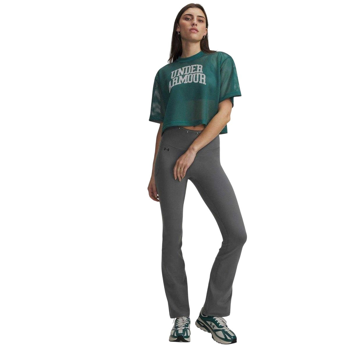 Green-Black - Side - Under Armour Womens-Ladies Motion Flared Leggings