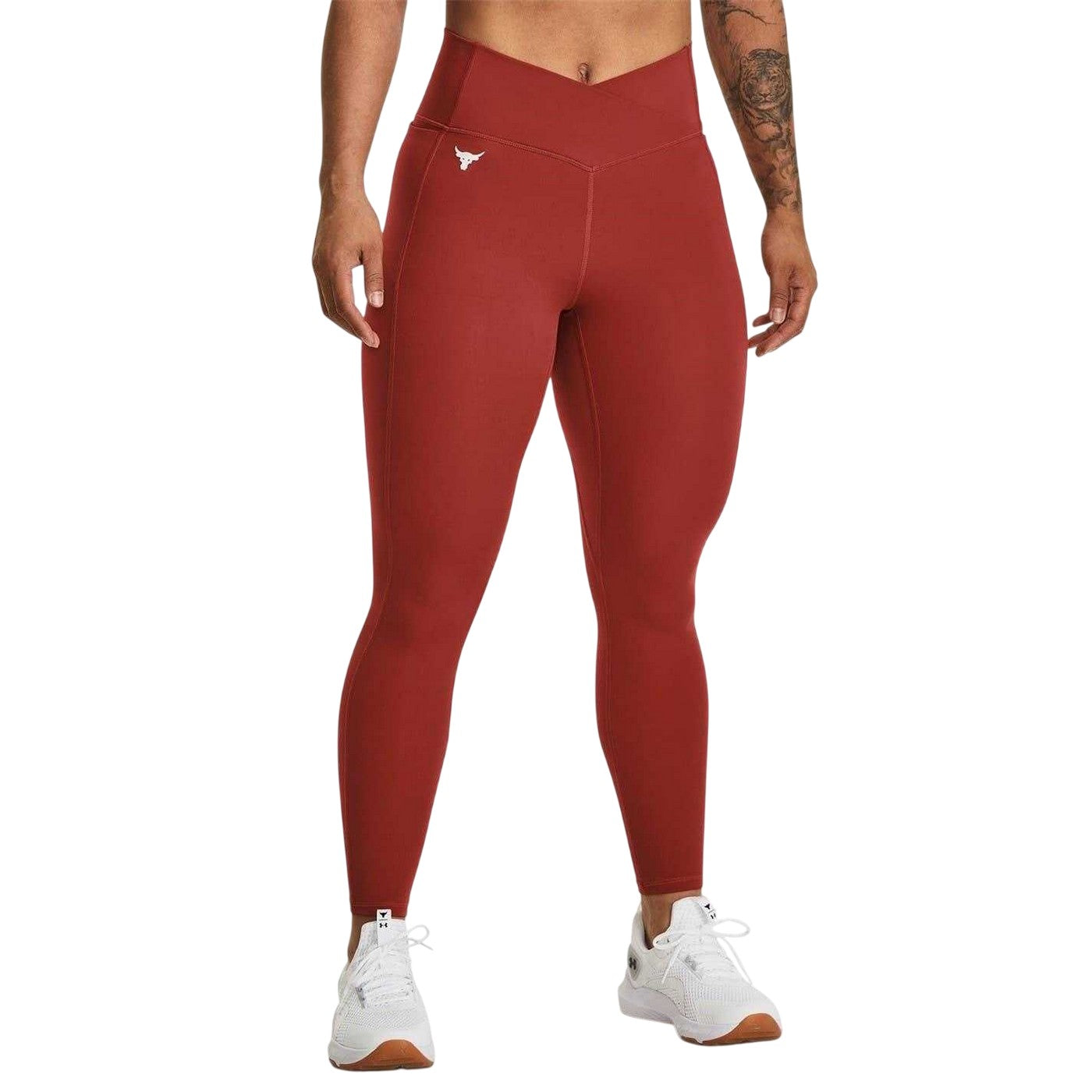 Red - Side - Under Armour Womens-Ladies Project Rock Crossover Leggings