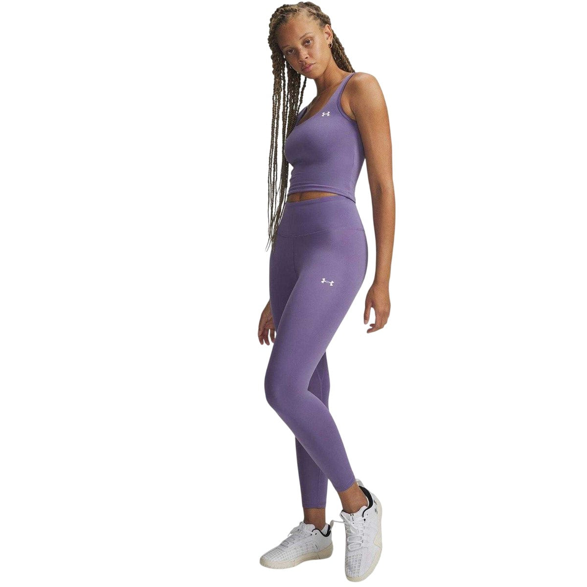 Purple-White - Side - Under Armour Womens-Ladies Motion Leggings