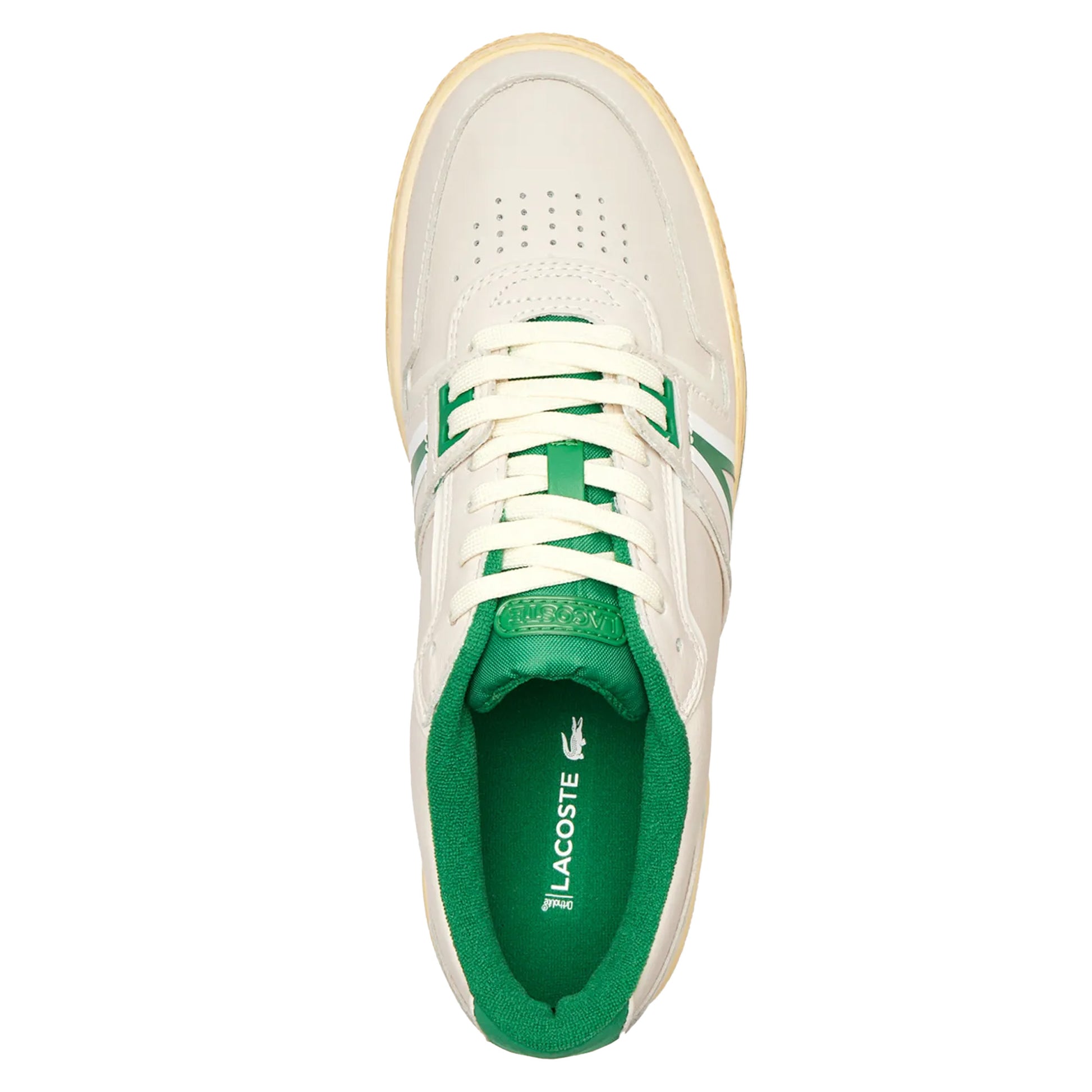 Off White-Green - Side - Lacoste Unisex Adult L001 Leather Trainers