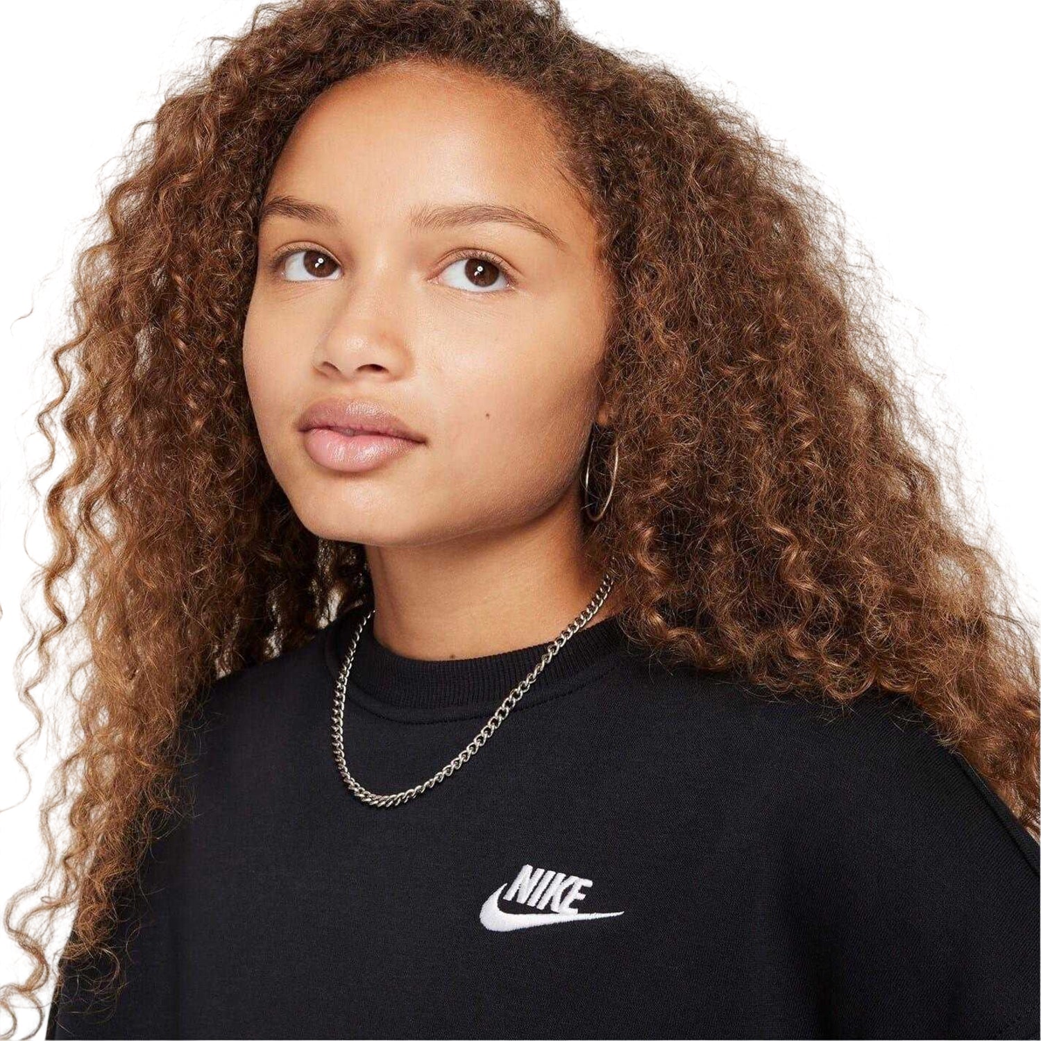 Black - Side - Nike Childrens-Kids Boxy Long-Sleeved Sweatshirt