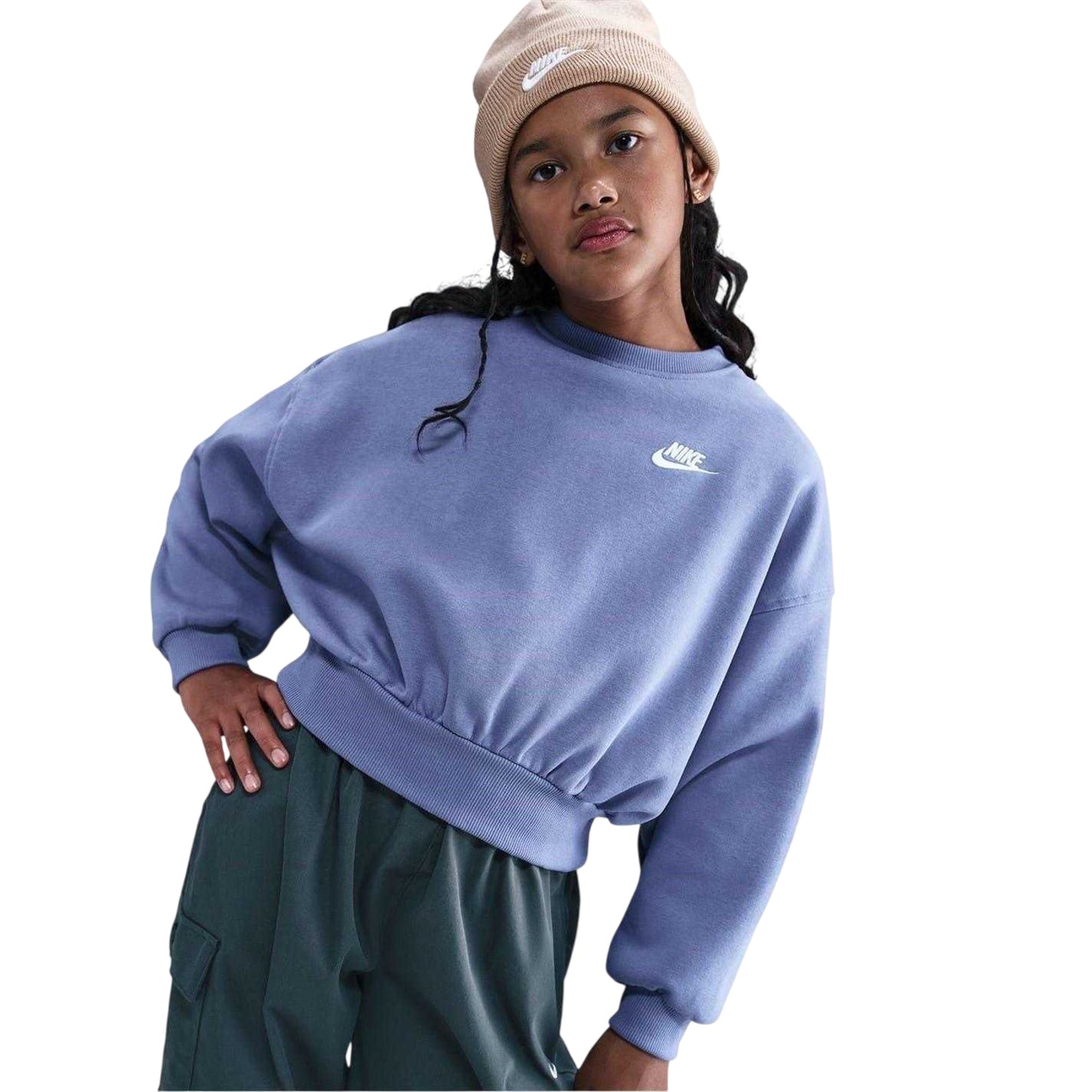 Indigo - Front - Nike Childrens-Kids Boxy Long-Sleeved Sweatshirt