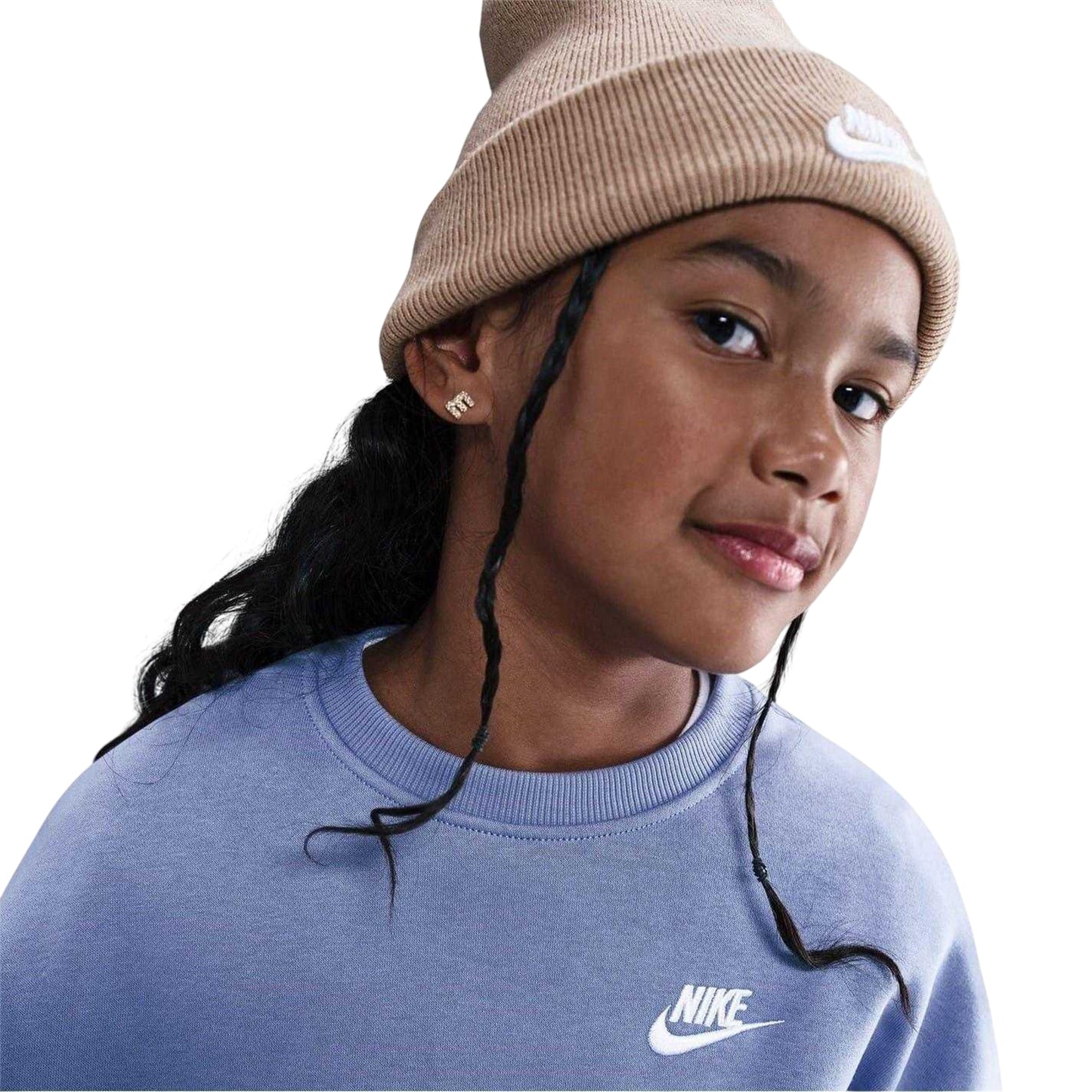 Indigo - Side - Nike Childrens-Kids Boxy Long-Sleeved Sweatshirt