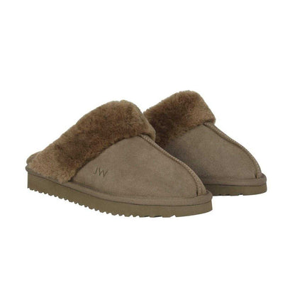 Dark Khaki - Front - Jack Wills Womens-Ladies Suede Faux Fur Lined Mule Slippers