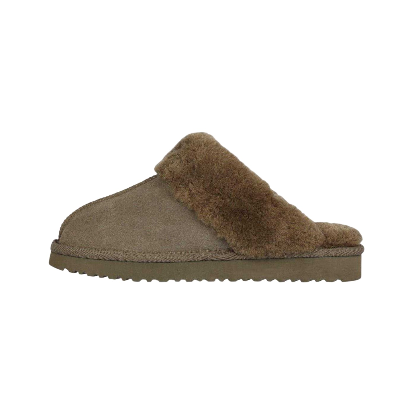 Dark Khaki - Side - Jack Wills Womens-Ladies Suede Faux Fur Lined Mule Slippers