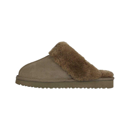 Dark Khaki - Side - Jack Wills Womens-Ladies Suede Faux Fur Lined Mule Slippers
