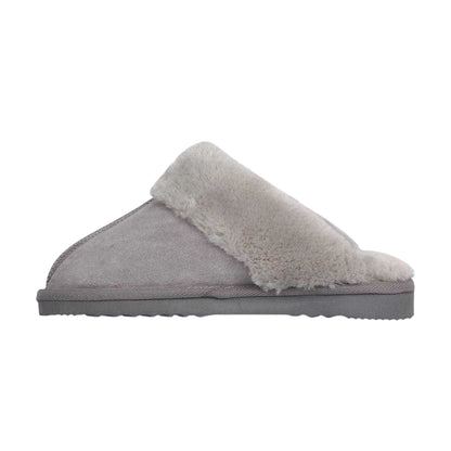 Grey - Side - Jack Wills Womens-Ladies Suede Faux Fur Lined Mule Slippers