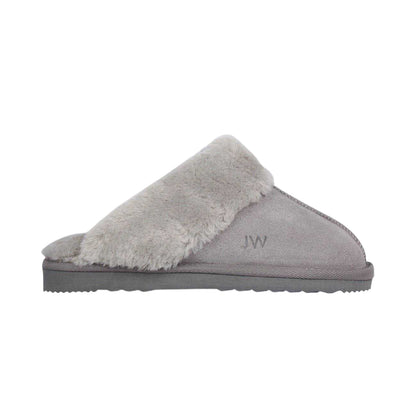Grey - Lifestyle - Jack Wills Womens-Ladies Suede Faux Fur Lined Mule Slippers