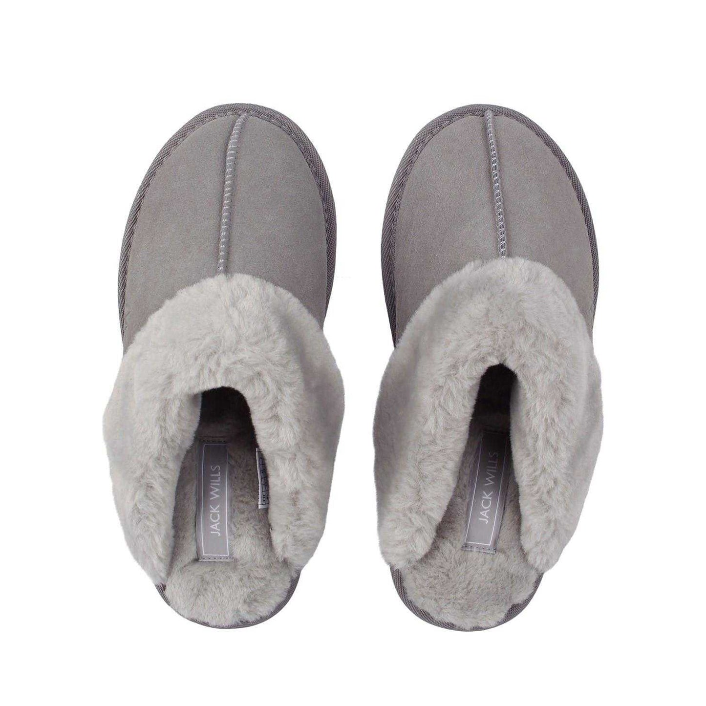 Grey - Pack Shot - Jack Wills Womens-Ladies Suede Faux Fur Lined Mule Slippers