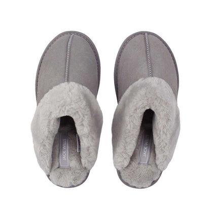 Grey - Pack Shot - Jack Wills Womens-Ladies Suede Faux Fur Lined Mule Slippers