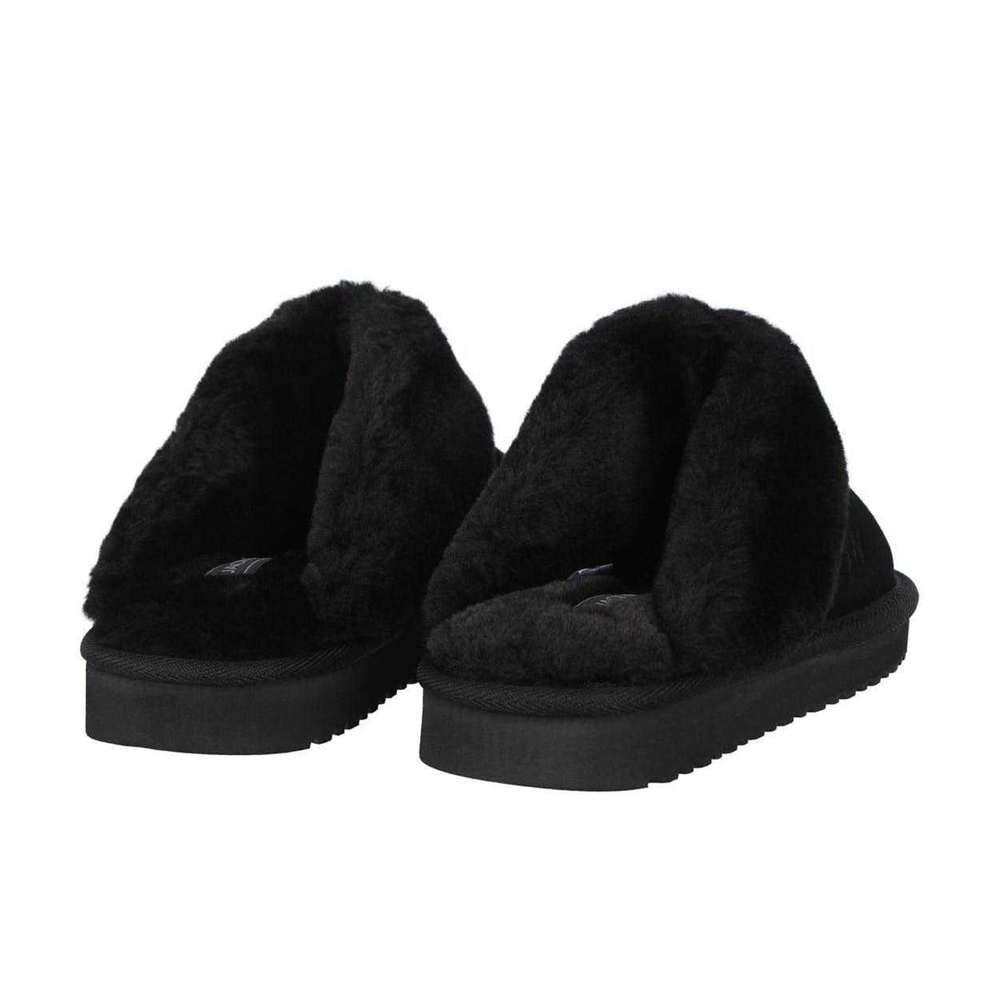 Black - Back - Jack Wills Womens-Ladies Suede Faux Fur Lined Mule Slippers