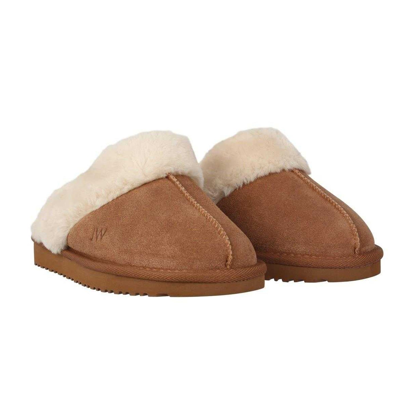Tan - Front - Jack Wills Womens-Ladies Suede Faux Fur Lined Mule Slippers