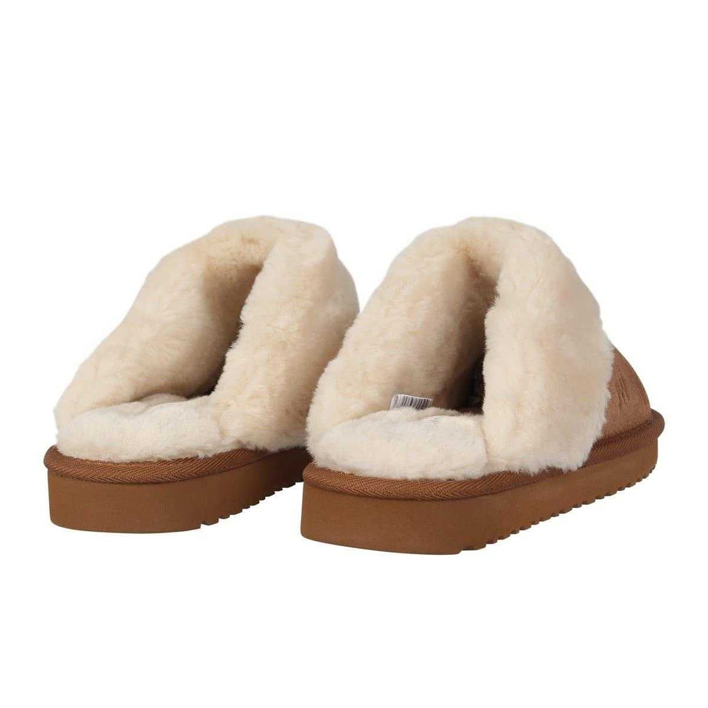 Tan - Back - Jack Wills Womens-Ladies Suede Faux Fur Lined Mule Slippers