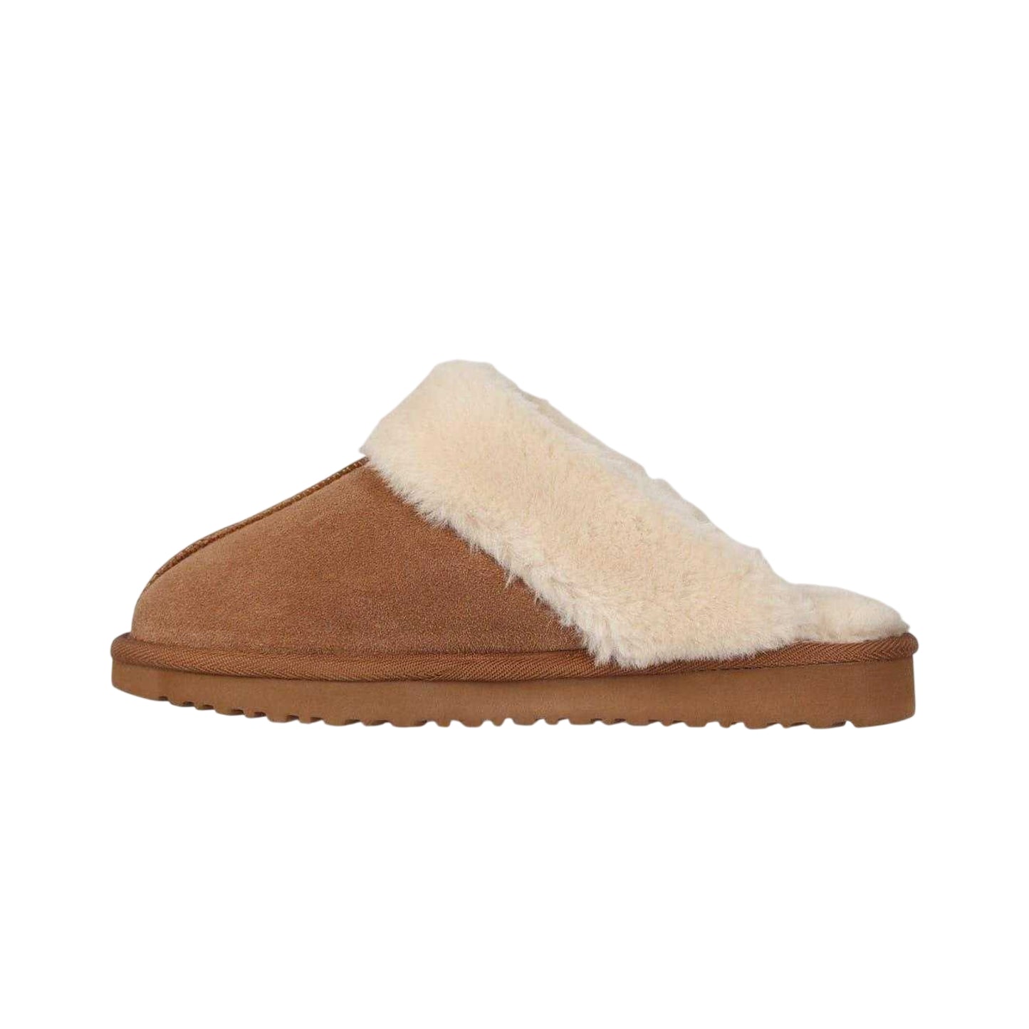 Tan - Side - Jack Wills Womens-Ladies Suede Faux Fur Lined Mule Slippers
