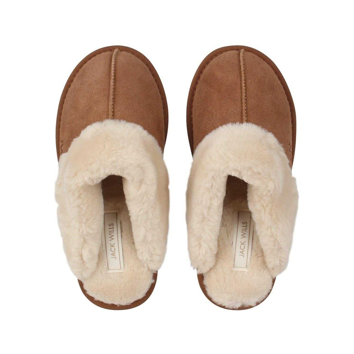 Tan - Pack Shot - Jack Wills Womens-Ladies Suede Faux Fur Lined Mule Slippers