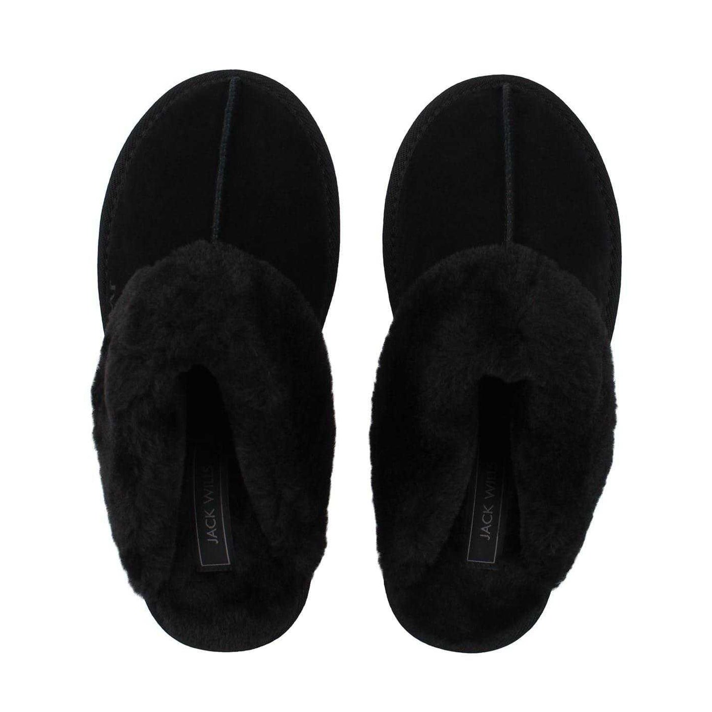 Black - Pack Shot - Jack Wills Womens-Ladies Suede Faux Fur Lined Mule Slippers