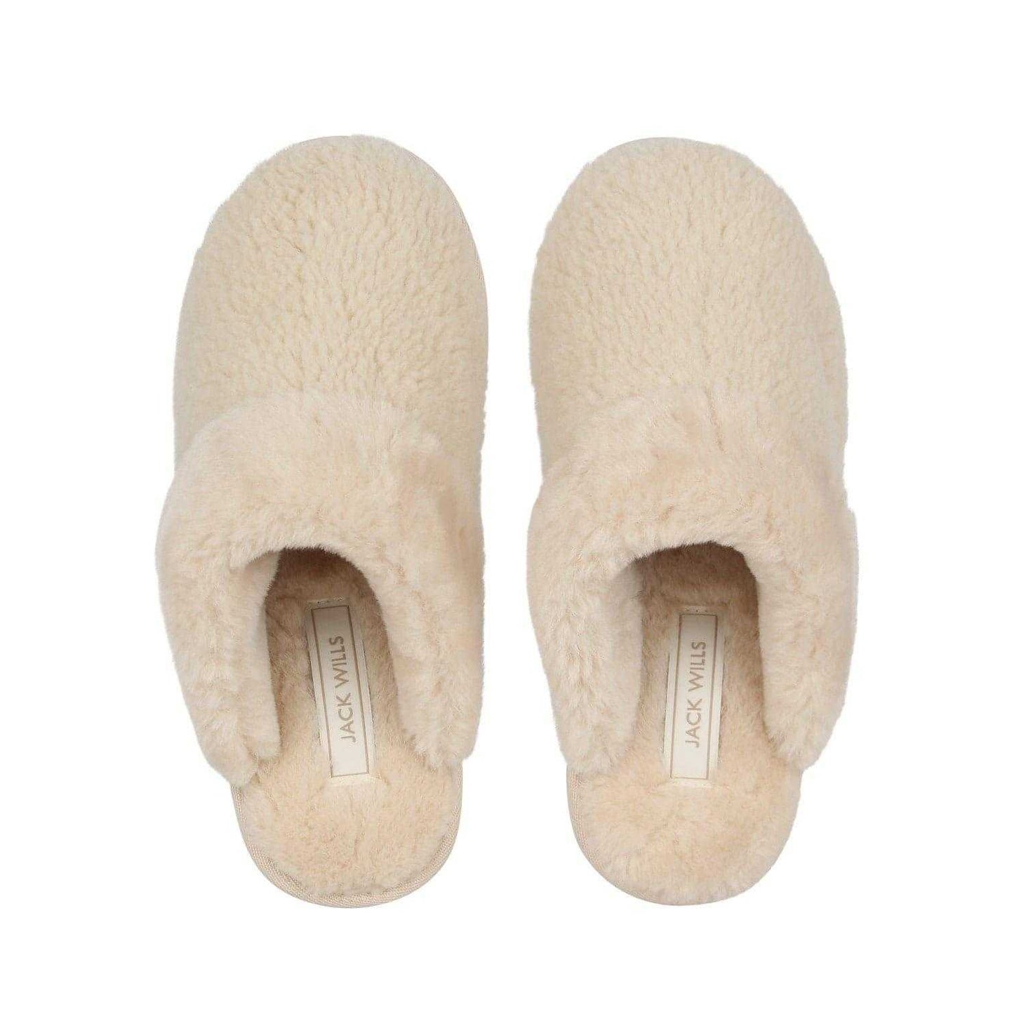 Cream - Pack Shot - Jack Wills Womens-Ladies Suede Faux Fur Lined Mule Slippers