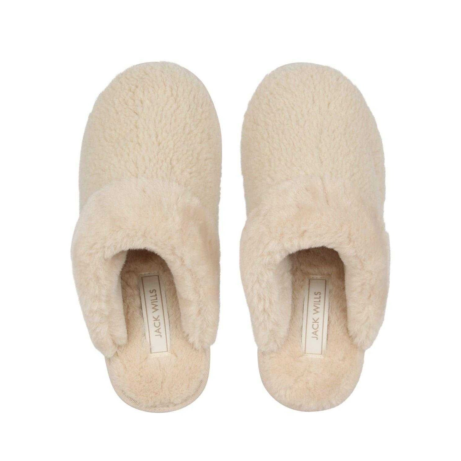 Cream - Pack Shot - Jack Wills Womens-Ladies Suede Faux Fur Lined Mule Slippers