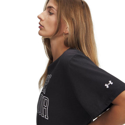 Black-White - Side - Under Armour Womens-Ladies Varsity Oversized T-Shirt