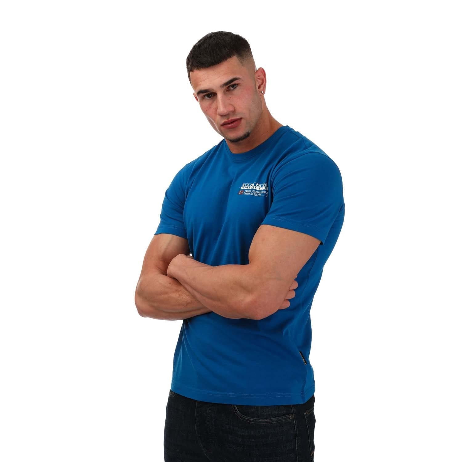 Blue - Front - Napapijri Mens Kasba Logo Crew Neck T-Shirt
