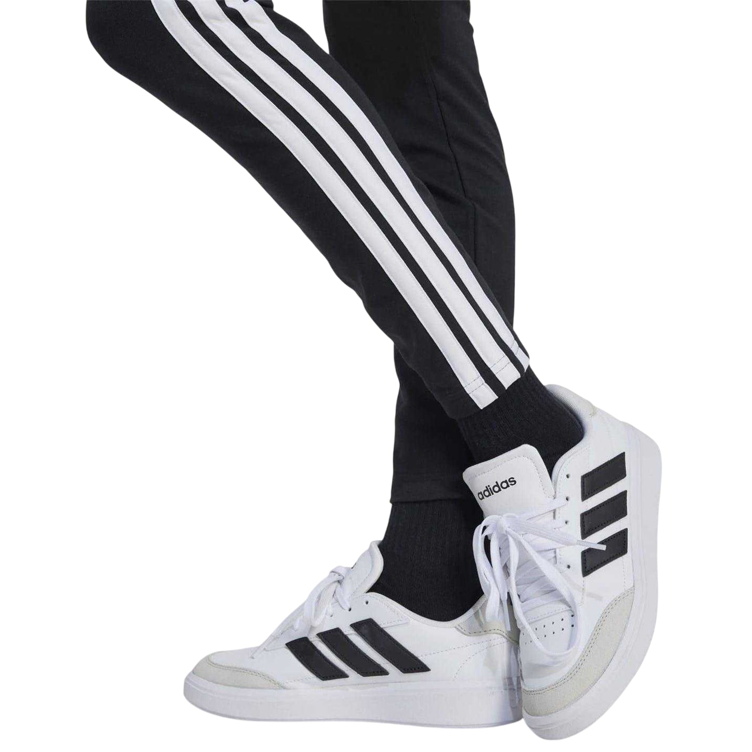 Black-White - Back - Adidas Girls Essentials 3 Stripes Leggings