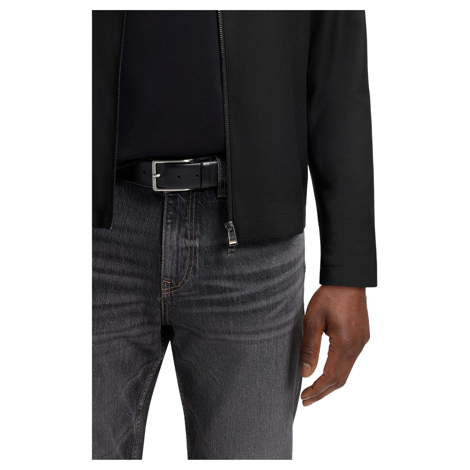 Black - Back - Boss Logo Leather Belt