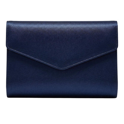 Mid Navy - Front - Rainbow Glenda Envelope Satin Formal Clutch Bag
