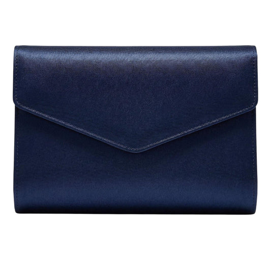 Mid Navy - Front - Rainbow Glenda Envelope Satin Formal Clutch Bag