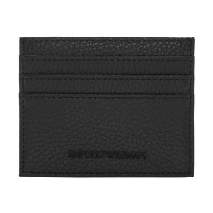 Black - Front - Emporio Armani Unisex Adult Logo Grain Leather Card Holder