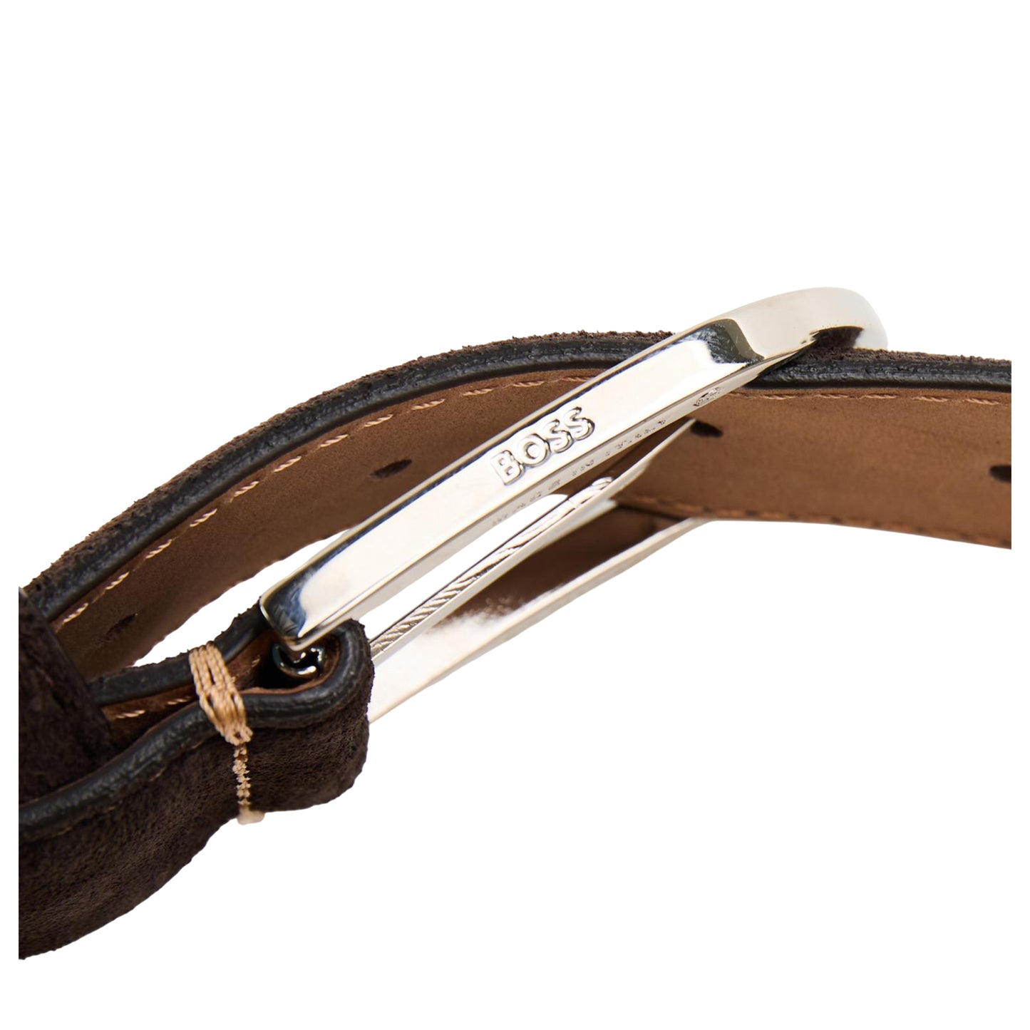 Dark Brown - Side - Boss Logo Leather Pin Belt