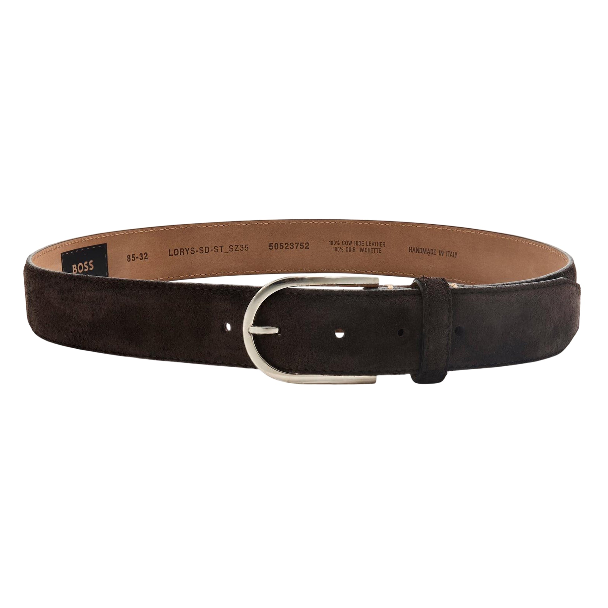 Dark Brown - Front - Boss Logo Leather Pin Belt