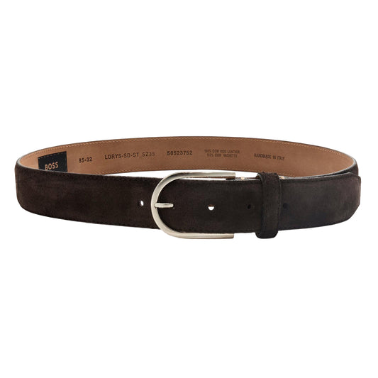 Dark Brown - Front - Boss Logo Leather Pin Belt