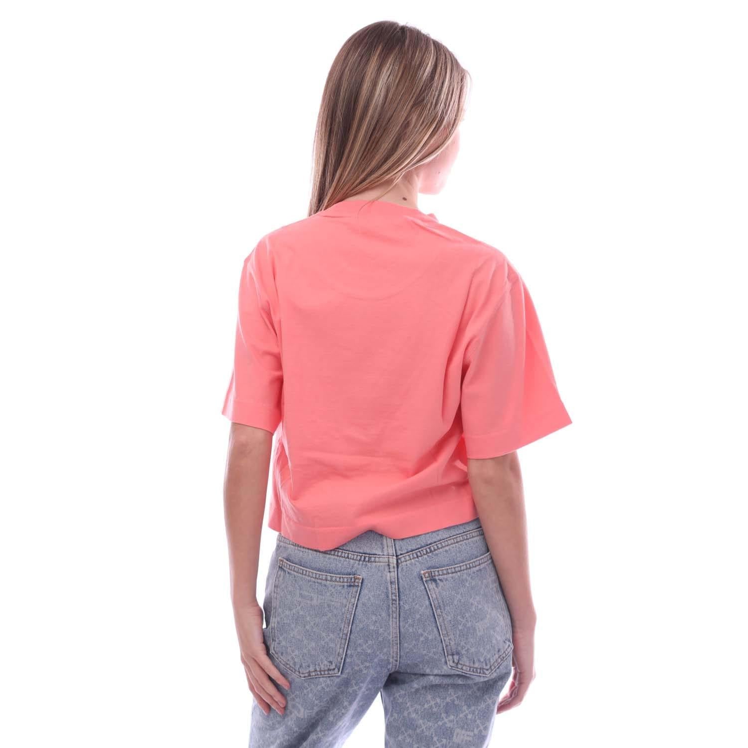 Pink - Back - Off White Womens-Ladies Hands Off Crop T-Shirt