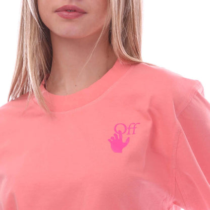 Pink - Side - Off White Womens-Ladies Hands Off Crop T-Shirt