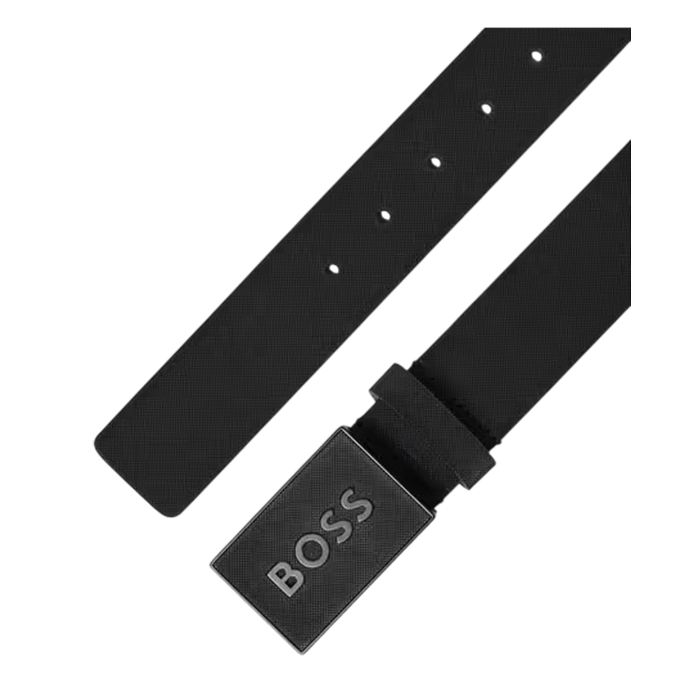 Black - Side - Boss Logo Leather Belt