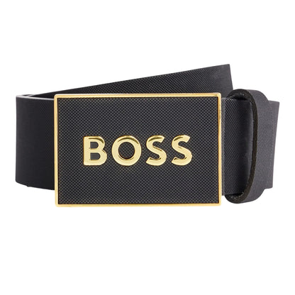 Black-Gold - Front - Boss Logo Leather Belt