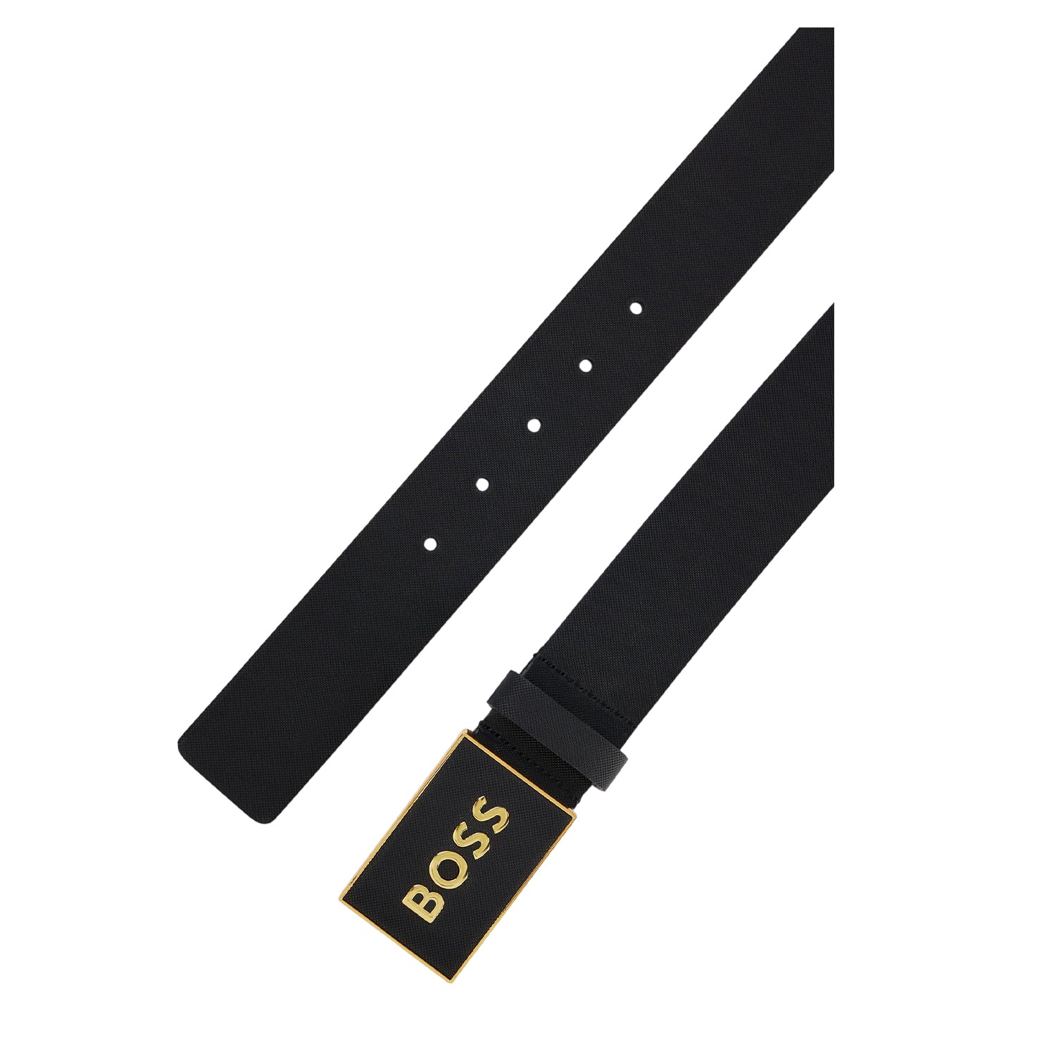 Black-Gold - Side - Boss Logo Leather Belt