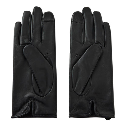 Black - Back - Ralph Lauren Logo Leather Embossed Gloves
