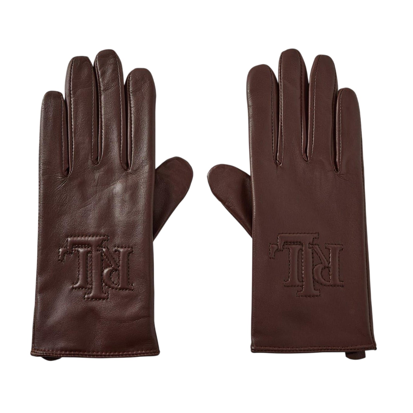 Deep Mahogany - Front - Ralph Lauren Logo Leather Embossed Gloves