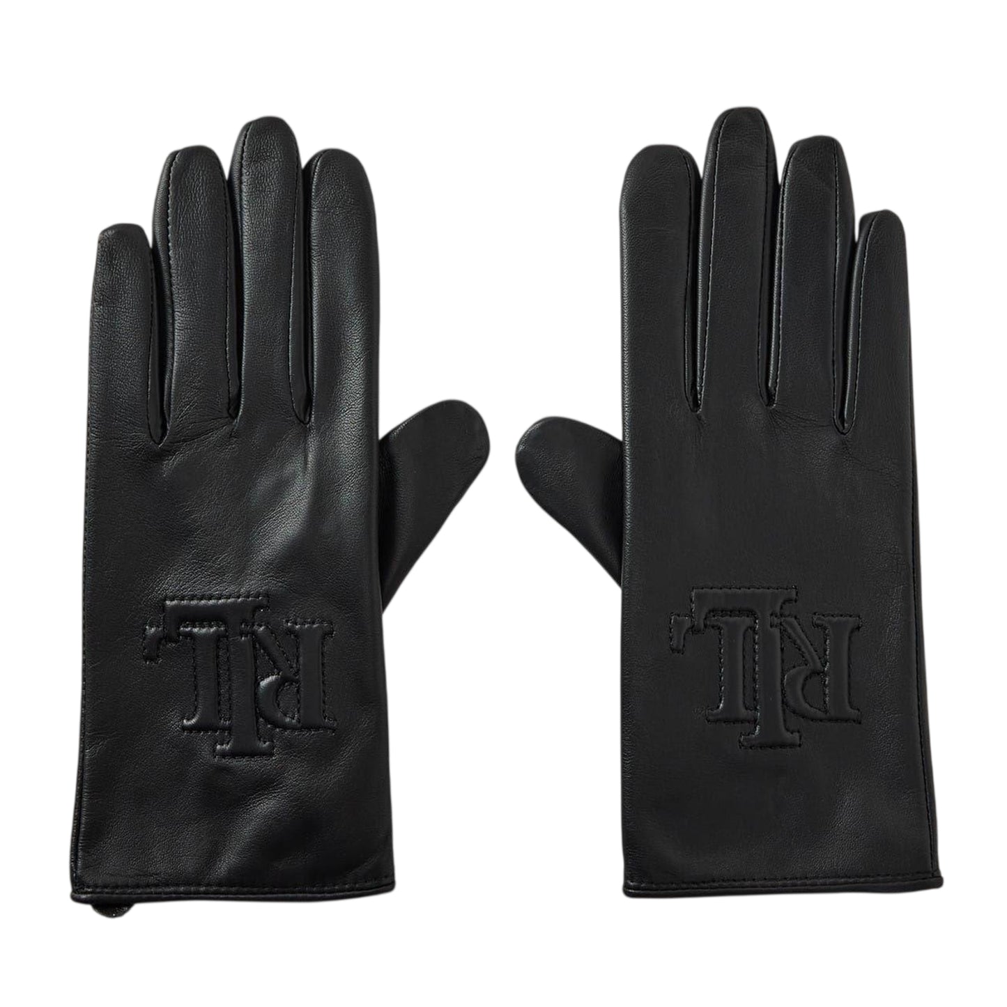 Black - Front - Ralph Lauren Logo Leather Embossed Gloves