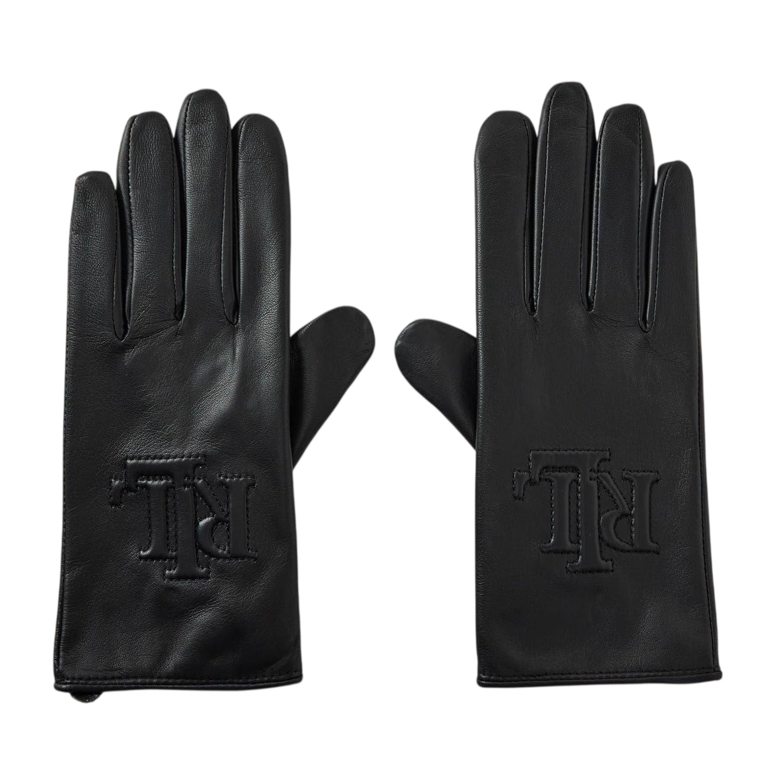 Black - Front - Ralph Lauren Logo Leather Embossed Gloves
