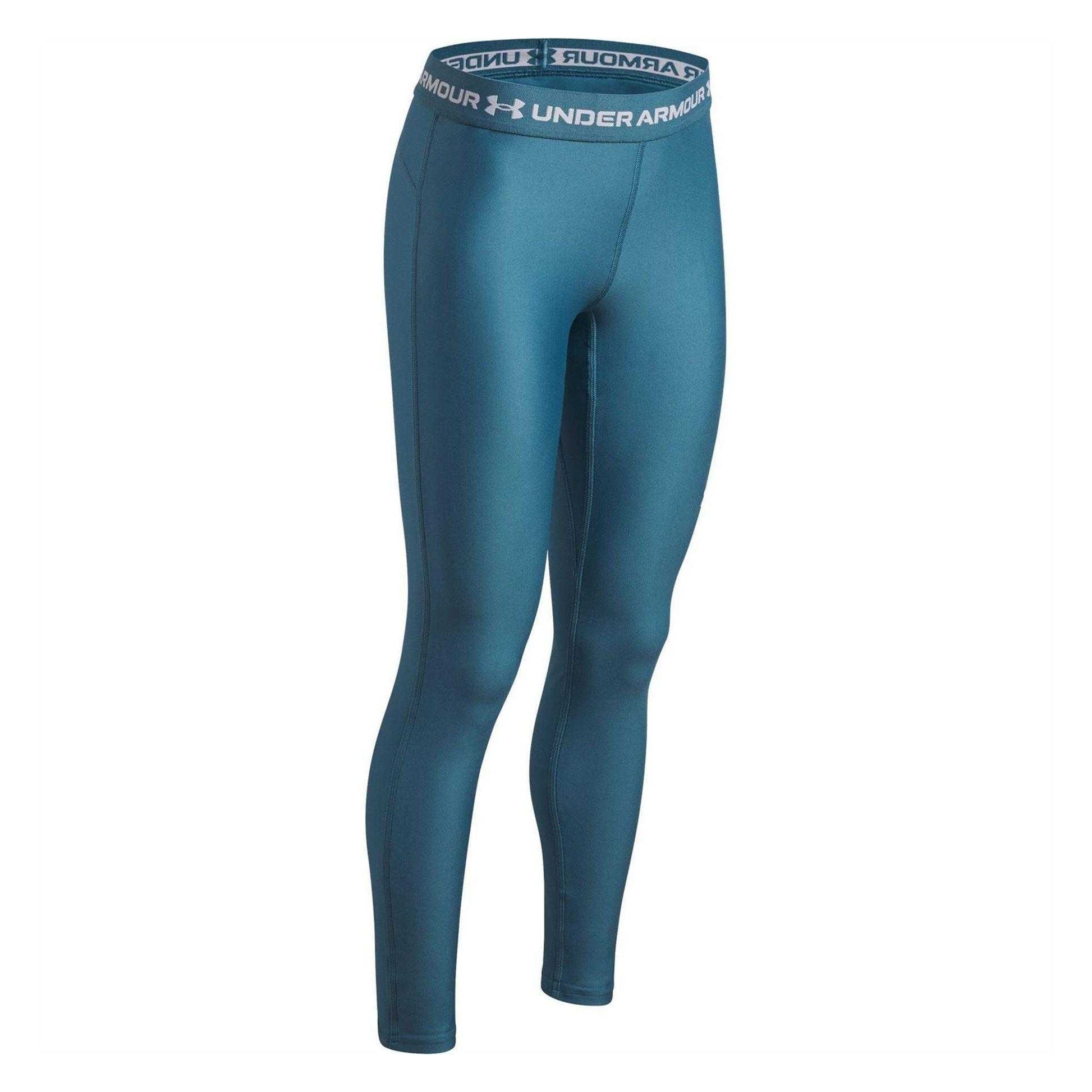 Blue-White - Side - Under Armour Girls Fitted Training Leggings