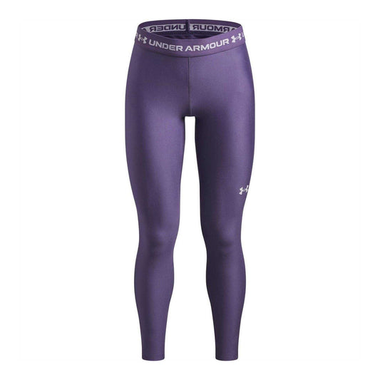Purple-White - Front - Under Armour Girls Fitted Training Leggings