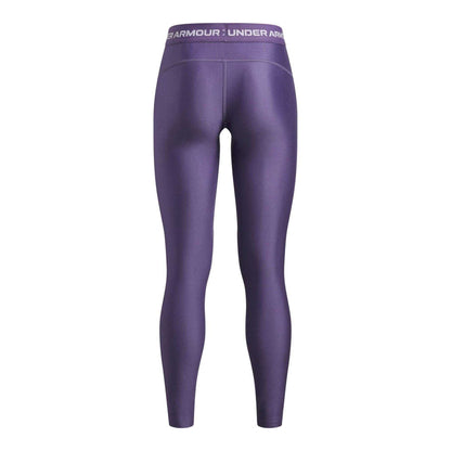Purple-White - Back - Under Armour Girls Fitted Training Leggings